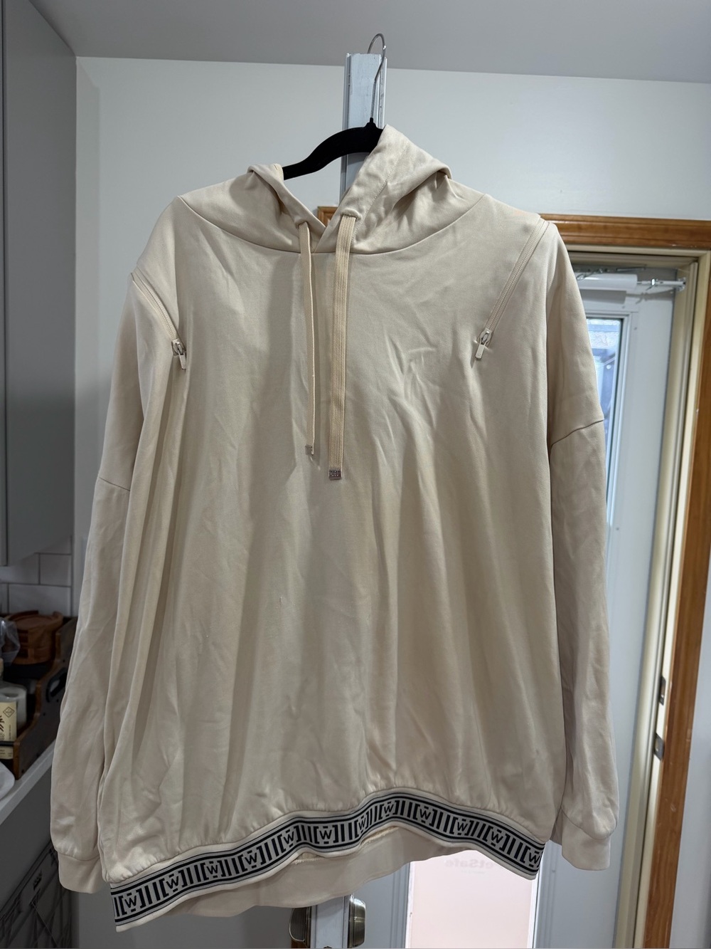 Wolford Cream Crewneck Hoodie with Contrast Hem